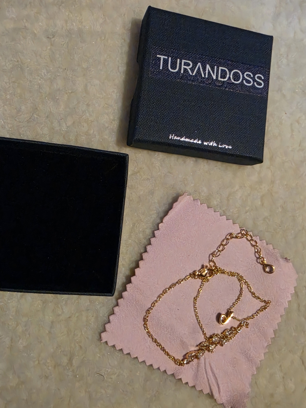 TURANDOSS Gold Chain Bracelet with Heart Charm - Pink Cloth